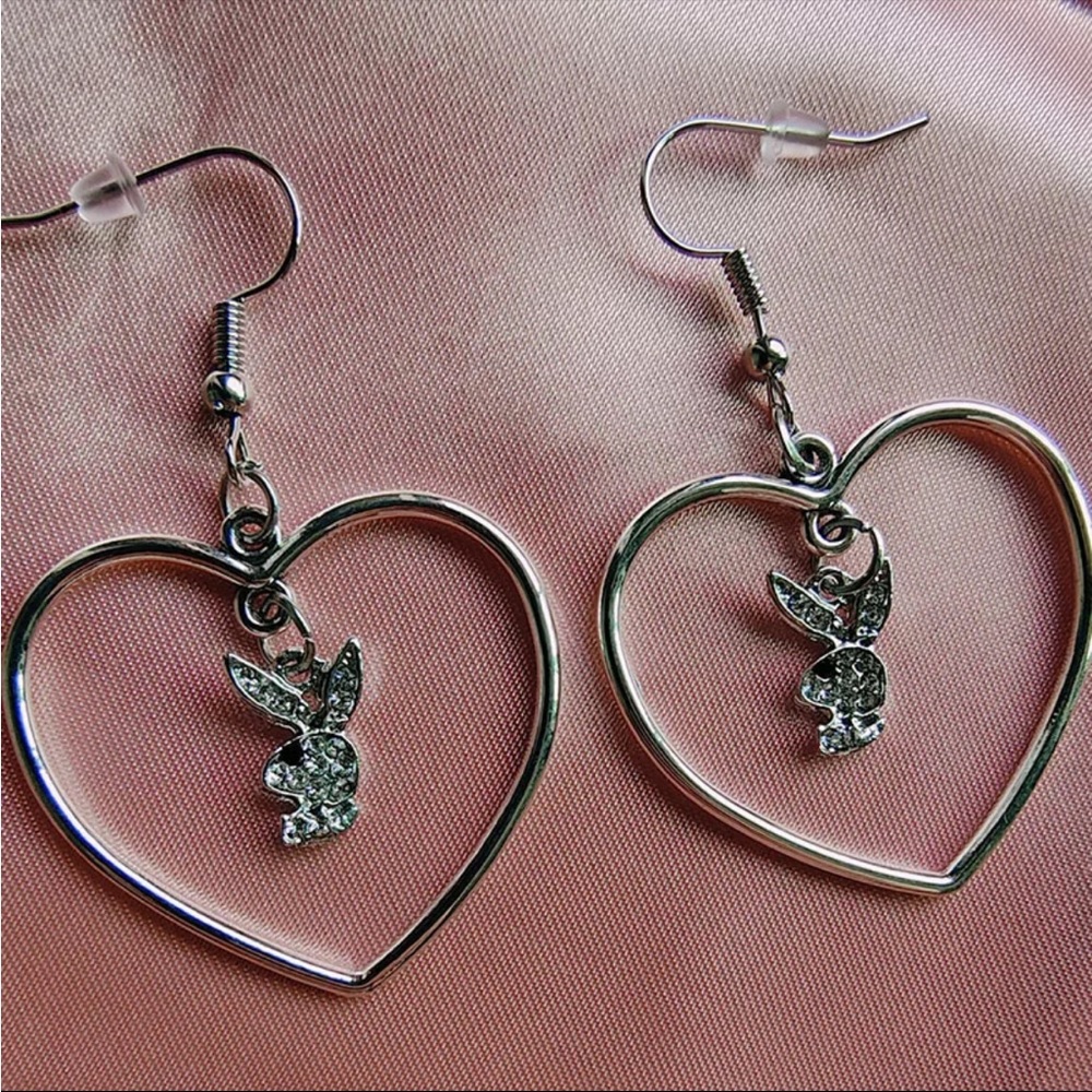 Bunny heart rhinestone hoops